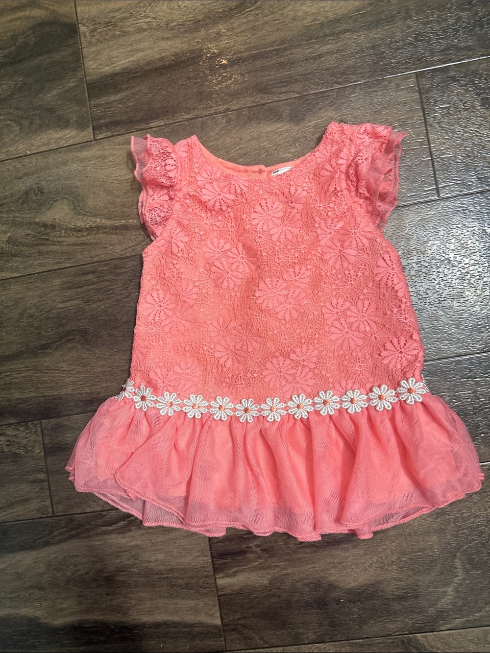 Swiggles Coral Lace Dress with Daisy Trim